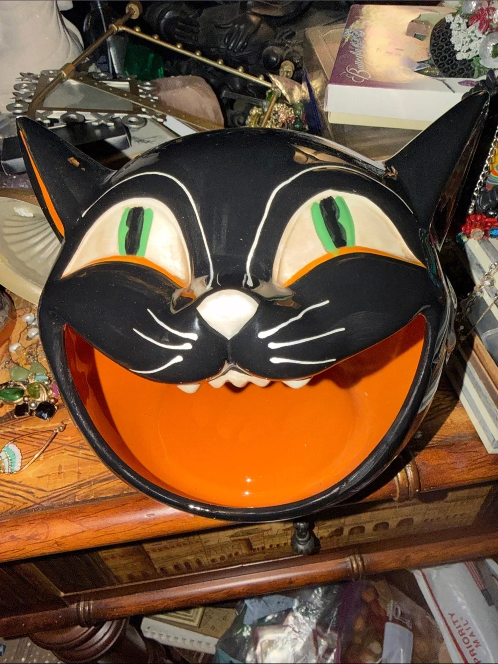 Black & Orange Ceramic Cat Treat Bowl